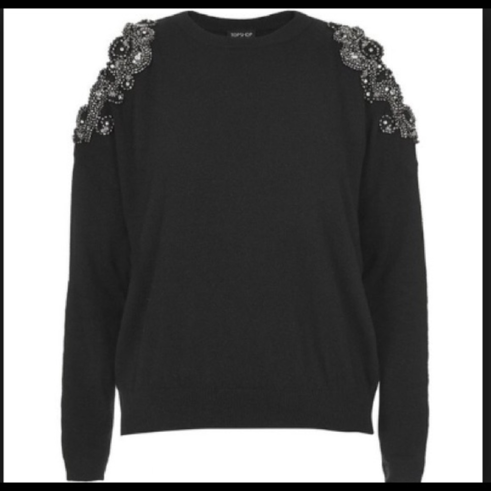 TOPSHOP black embellished cold shoulder sweater